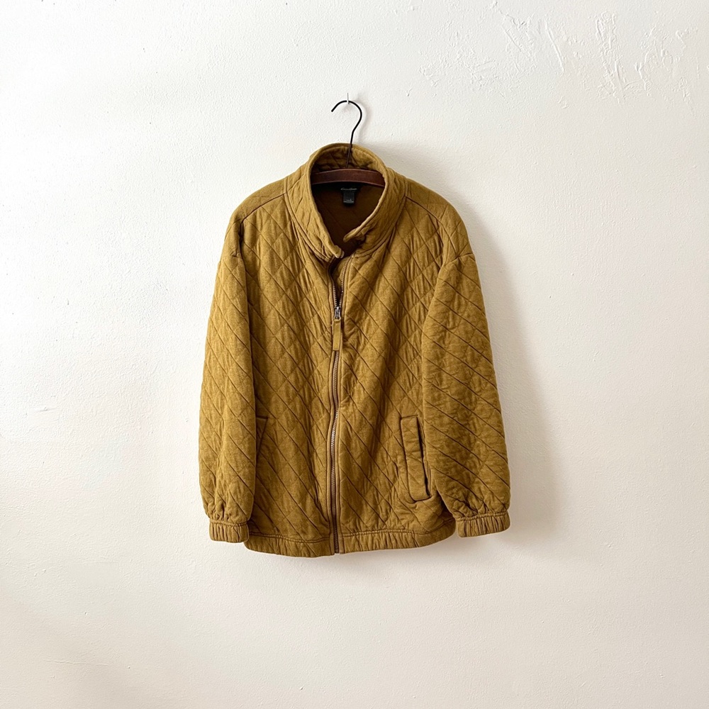 Eddie Bauer pear green quilted cotton sweater jacket shacket collared zip-up L